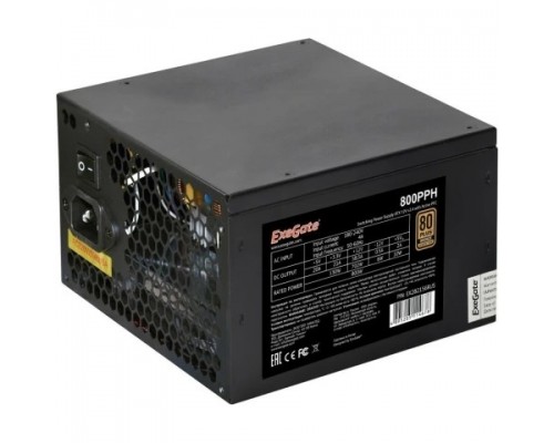 Exegate EX282156RUS-S Блок питания 800W ExeGate 80 PLUS® Bronze 800PPH (ATX, APFC, SC, КПД 89% (80 PLUS Bronze), 12cm fan, 24pin, 2x(4+4)pin, 4xPCI-E, 8xSATA, 4xIDE, RTL (color box), black, кабель 220