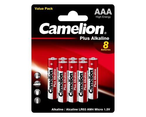 Camelion Plus Alkaline BL8 LR03 (LR03-BP5+3, батарейка,1.5В)(8шт. в уп-ке)