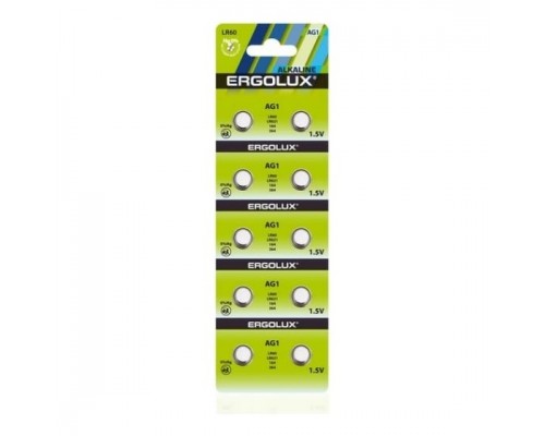 Ergolux AG 1 BL-10 (AG1-BP10, LR60 /LR621 /164 /364 батарейка для часов) (10 шт. в уп-ке)