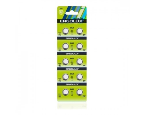 Ergolux AG 3 BL-10 (AG3-BP10, LR41 /LR736 /192 /392 батарейка для часов) (10 шт. в уп-ке)