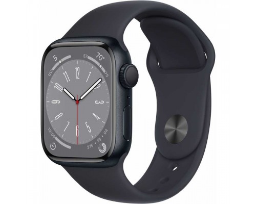 Apple Watch Series 8, 41 мм, корпус из алюминия цвета «тёмная ночь», спортивный ремешок цвета «тёмная ночь», размер M/L MNU83LL/A (США)