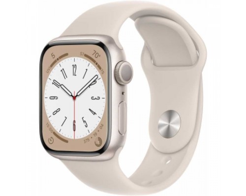 Apple Watch Series 8, 41 мм, корпус из алюминия цвета «сияющая звезда», спортивный ремешок цвета «сияющая звезда», размер S/M MNU93LL/A (США)