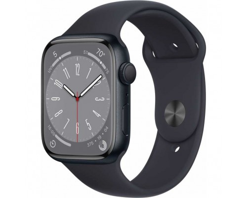 Apple Watch Series 8, 45 мм, корпус из алюминия цвета «тёмная ночь», спортивный ремешок цвета «тёмная ночь», размер M/L MNUL3LL/A (США)