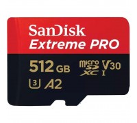 Micro SecureDigital 512GB SanDisk microSDXC Class 10 UHS-I A2 C10 V30 U3 Extreme Pro (SD адаптер) 200MB/s SDSQXCD-512G-GN6MA