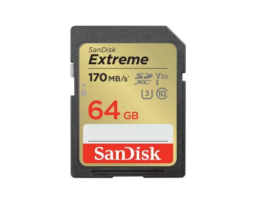 SecureDigital 64GB Sandisk Extreme SDXC Card 170MB/s CL10 V30 UHS-I U3