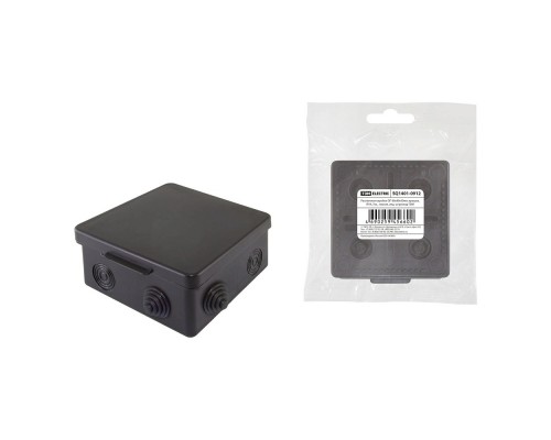 TDM SQ1401-0912 Распаячная коробка ОП 80х80х50мм, крышка, IP54, 7вх., черная, инд. штрихкод