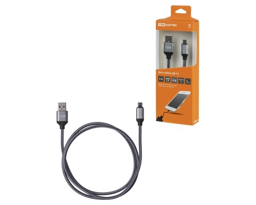 TDM SQ1810-0310 Дата-кабель, ДК 10, USB - micro USB, 1 м, тканевая оплетка, серый,