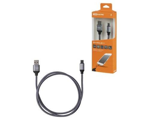 TDM SQ1810-0311 Дата-кабель, ДК 11, USB - USB Type-C, 1 м, тканевая оплетка, серый,
