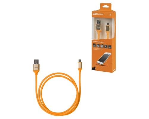 TDM SQ1810-0313 Дата-кабель, ДК 13, USB - micro USB, 1 м, силиконовая оплетка, оранжевый,