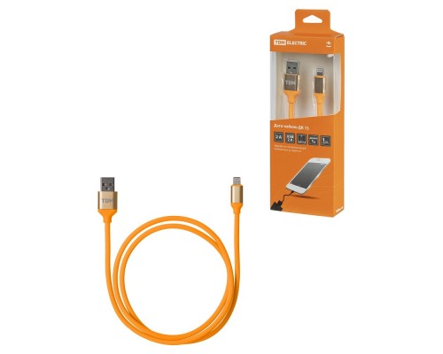 TDM SQ1810-0315 Дата-кабель, ДК 15, USB - Lightning, 1 м, силиконовая оплетка, оранжевый,