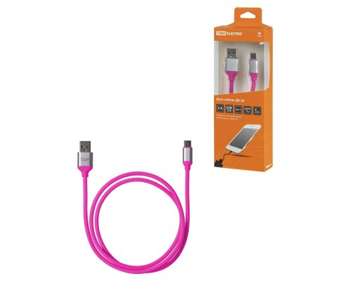 TDM SQ1810-0320 Дата-кабель, ДК 20, USB - USB Type-C, 1 м, силиконовая оплетка, розовый,