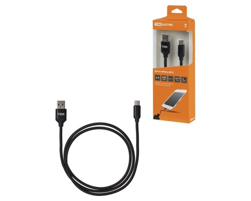 TDM SQ1810-0308 Дата-кабель, ДК 8, USB - USB Type-C, 1 м, тканевая оплетка, черный,