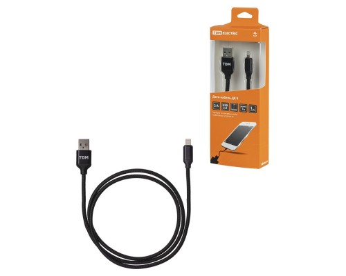 TDM SQ1810-0309 Дата-кабель, ДК 9, USB - Lightning, 1 м, тканевая оплетка, черный,