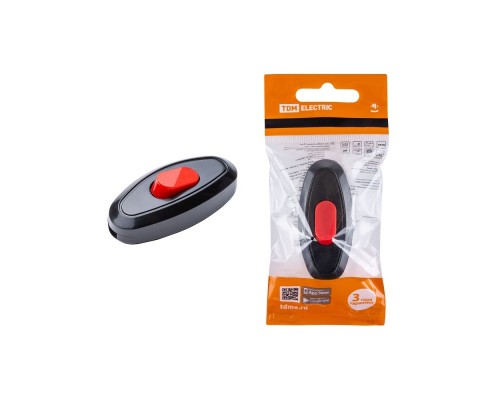 TDM SQ1806-0222 Выключатель на шнур 6А 250В черный с красной кнопкой