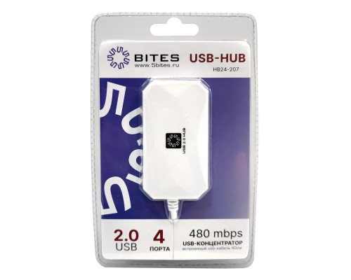 5bites HB24-207WH Концентратор 4*USB2.0 / USB 60CM / WHITE