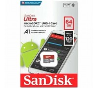 Micro SecureDigital 64GB SanDisk Ultra Class 10, UHS-I, R 140 МБ/с, &lt;SDSQUAB-064G-GN6MN&gt; без адаптера SD