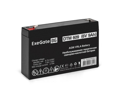 Exegate EX294052RUS Аккумуляторная батарея ExeGate DTM 609 (6V 9Ah, клеммы F1)