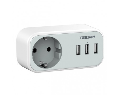 TESSAN TS-329 Grey Сетевой фильтр с 1 розеткой 220В и 3 USB портами 80001845