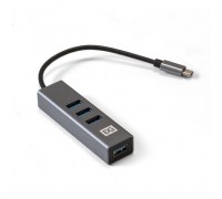 Exegate EX293987RUS USB-Хаб (концентратор) ExeGate DUB-4TC (кабель-адаптер USB Type C --&gt; 4xUSB3.0, Plug&Play, серебристый)