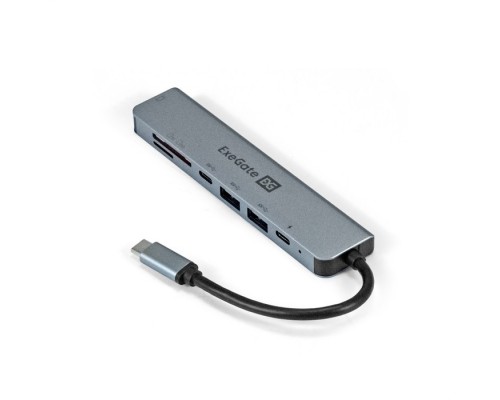 Exegate EX293983RUS Док-станция ExeGate DUB-21C/PD/CR/H (кабель-адаптер USB Type-C --&gt; 2xUSB3.0 + Card Reader + PD 100W + HDMI 4K@60Hz, Plug&Play, серый)