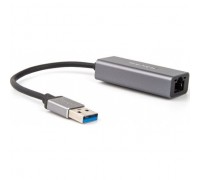 Bion Переходник с кабелем USB A - RJ45, 1000мб/с, алюминиевый корпус, длинна кабеля 15 см, черный BXP-A-USBA-LAN-1000