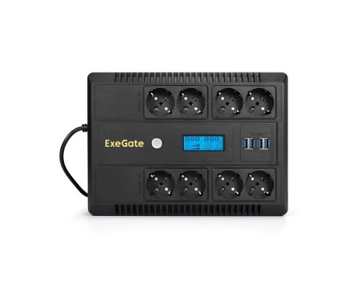 Exegate EX295013RUS ExeGate NEO Smart LHB-650.LCD.AVR.8SH.CH.RJ.USB &lt;650VA/390W, LCD, AVR, 8*Schuko, RJ45/11, USB, 4*USB-порта для зарядки, Black&gt;