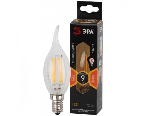 ЭРА Б0047003 Лампочка светодиодная F-LED BXS-9W-827-E14 Е14 / Е14 9Вт филамент свеча на ветру теплый белый свет
