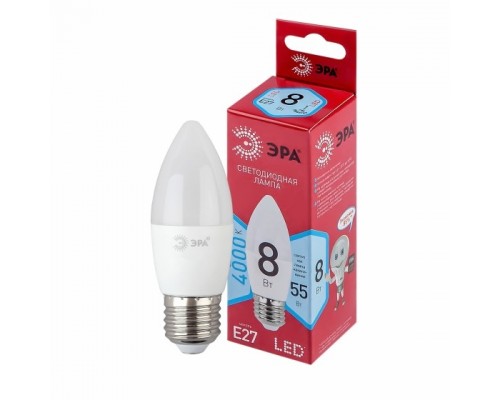 Эра Б0050695 Лампочка светодиодная RED LINE LED B35-8W-840-E27 R E27 / Е27 8 Вт свеча нейтральный белый свет