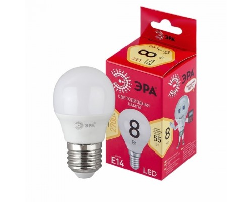 ЭРА Б0050697 Лампочка светодиодная RED LINE LED P45-8W-827-E14 R Е14 / E14 8 Вт шар теплый белый свет