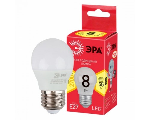 ЭРА Б0053028 Лампочка светодиодная RED LINE LED P45-8W-827-E27 R Е27 / E27 8 Вт шар теплый белый свет