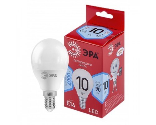 ЭРА Б0050233 Лампочка светодиодная RED LINE LED P45-10W-840-E14 R Е14 / E14 10Вт шар нейтральный белый свет