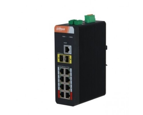 DAHUA DH-IS4210-8GT-120 10-портовый гигабитный управляемый коммутатор с PoE, промышленное исполнение, 8xRJ45 1Gb PoE, 2xSFP 1Gb uplink, суммарно 120Вт, коммутация 20 Гбит/с, MAC-таблица 8К