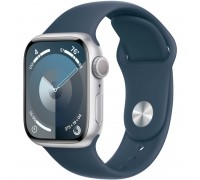 Apple Watch Series 9 GPS 41mm Silver Aluminium Case with Storm Blue Sport Band - M/L MR913ZP/A