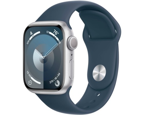 Apple Watch Series 9 GPS 41mm Silver Aluminium Case with Storm Blue Sport Band - M/L MR913ZP/A
