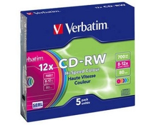 Verbatim и CD-RW 8-12x 700Mb 80min (Slim Case, 5 шт.) 43167 1/5